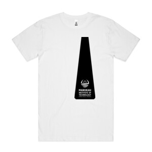 Unisex white tee with black tie - Mens Block T shirt
